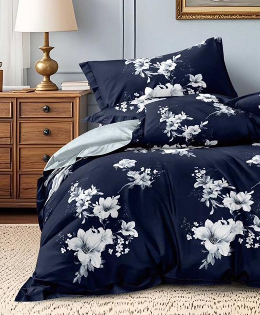 Furnishia Premium Polycotton Blue Blossom Double Bedsheet