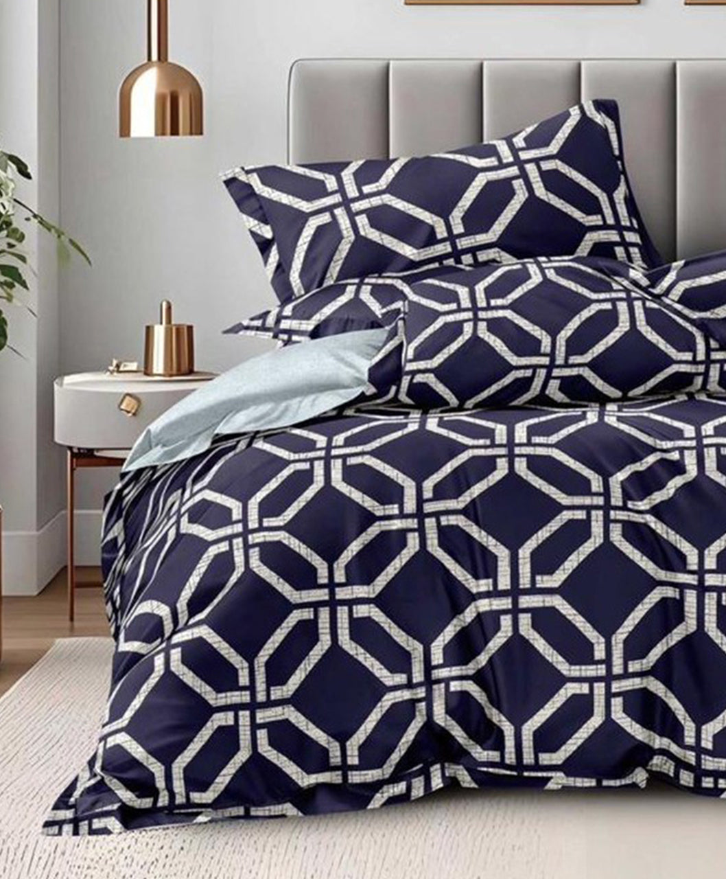 Furnishia Premium Polycotton Royal Grid Double Bedsheet
