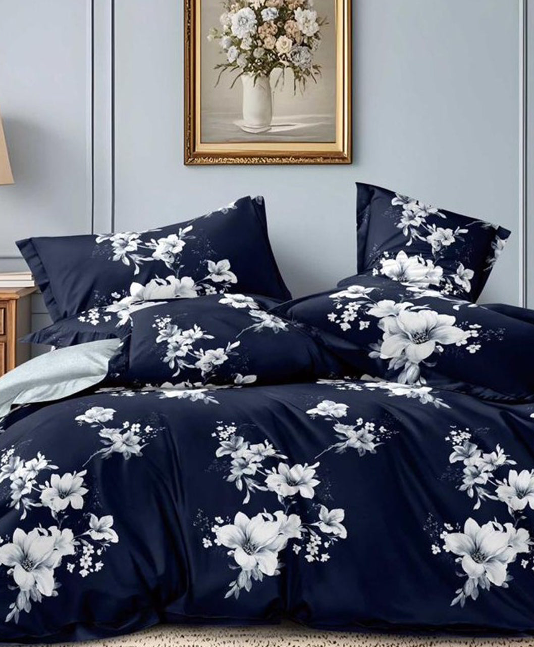 Furnishia Premium Polycotton Blue Blossom Double Bedsheet