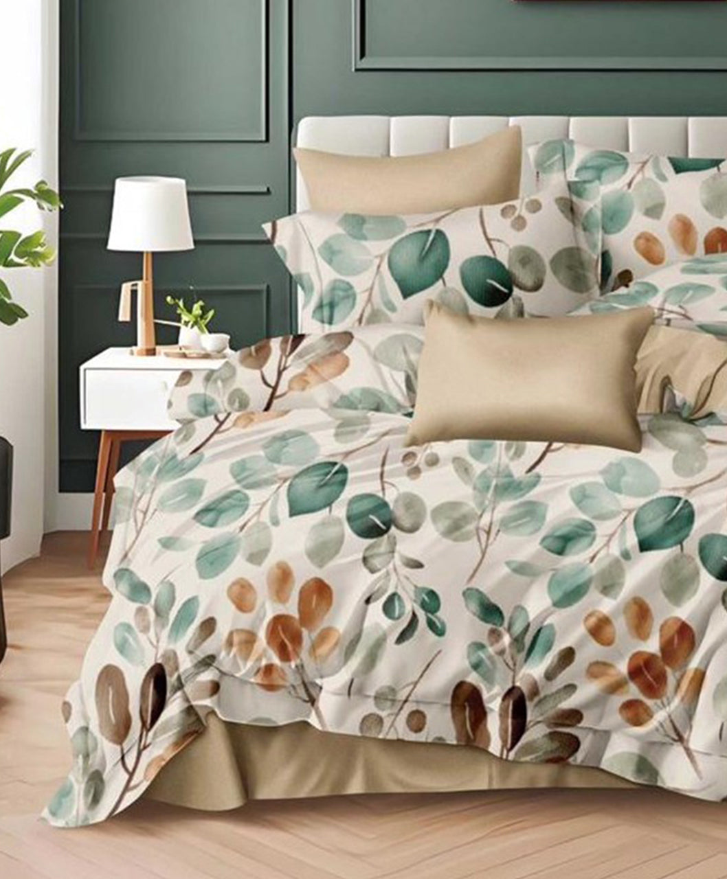 Furnishia Premium Polycotton Leaf Harmony Double Bedsheet
