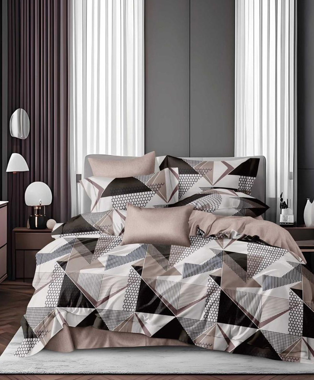 Furnishia Premium Polycotton Urban Geo Double Bedsheet