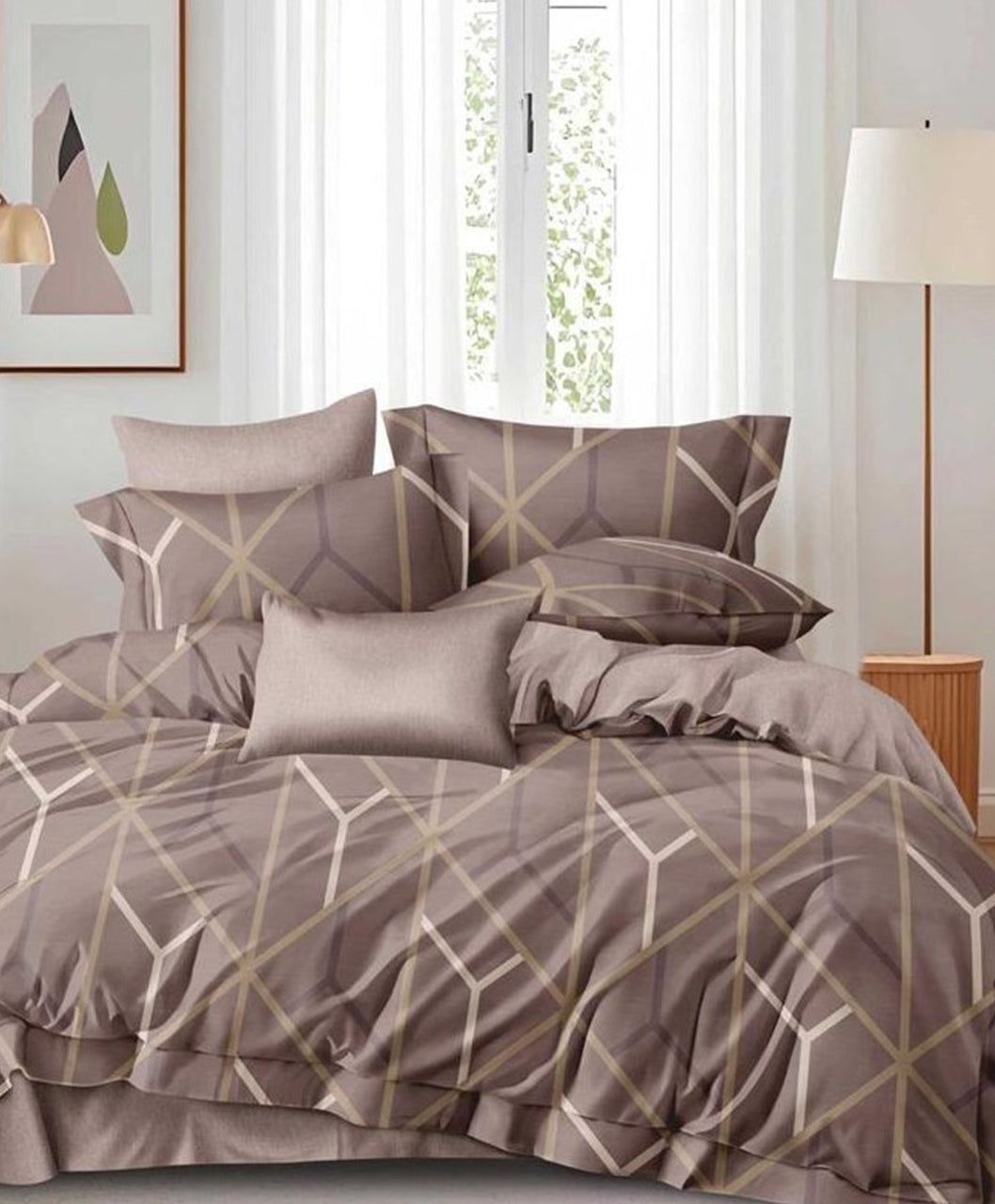Furnishia Premium Polycotton Geometric Elegance Double Bedsheet
