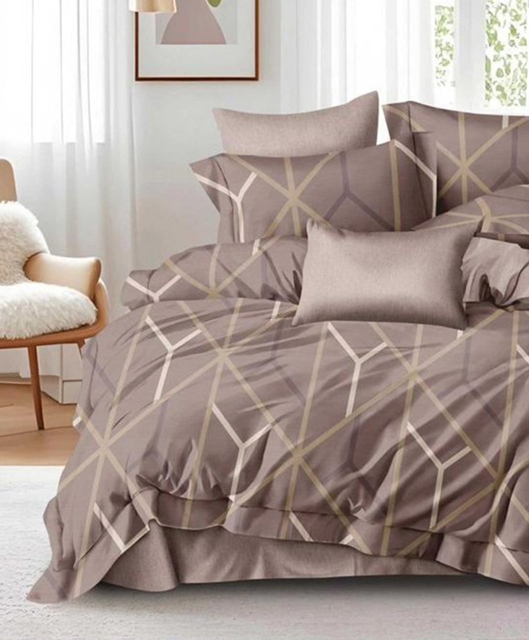 Furnishia Premium Polycotton Geometric Elegance Double Bedsheet