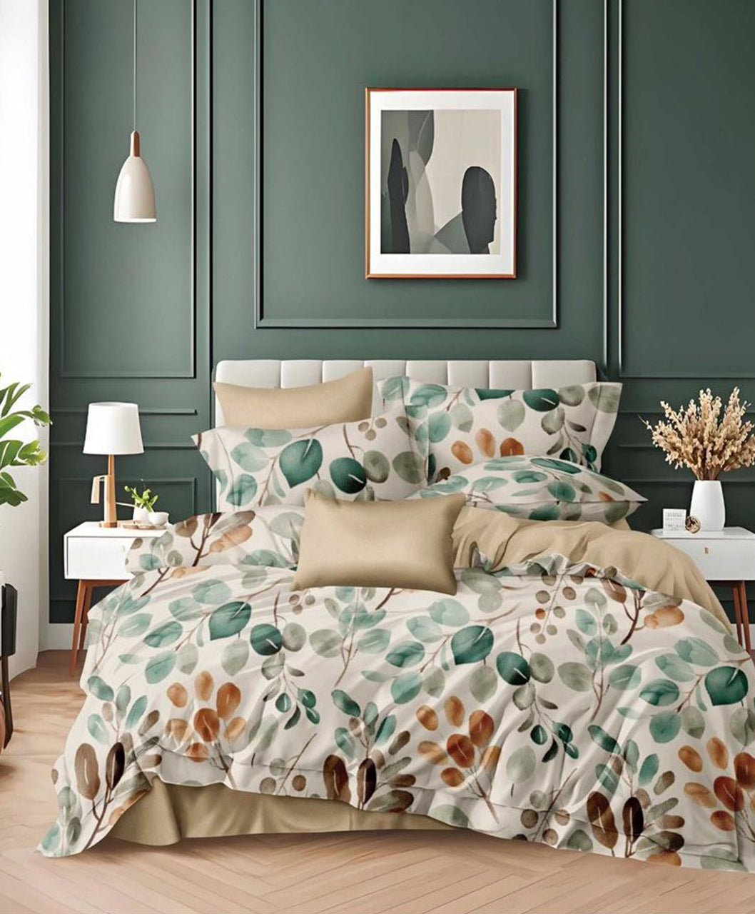 Furnishia Premium Polycotton Leaf Harmony Double Bedsheet