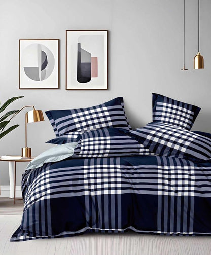 Furnishia Premium Polycotton Midnight Check Double Bedsheet