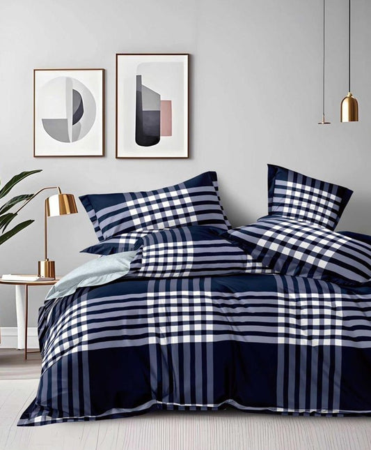 Furnishia Premium Polycotton Midnight Check Double Bedsheet