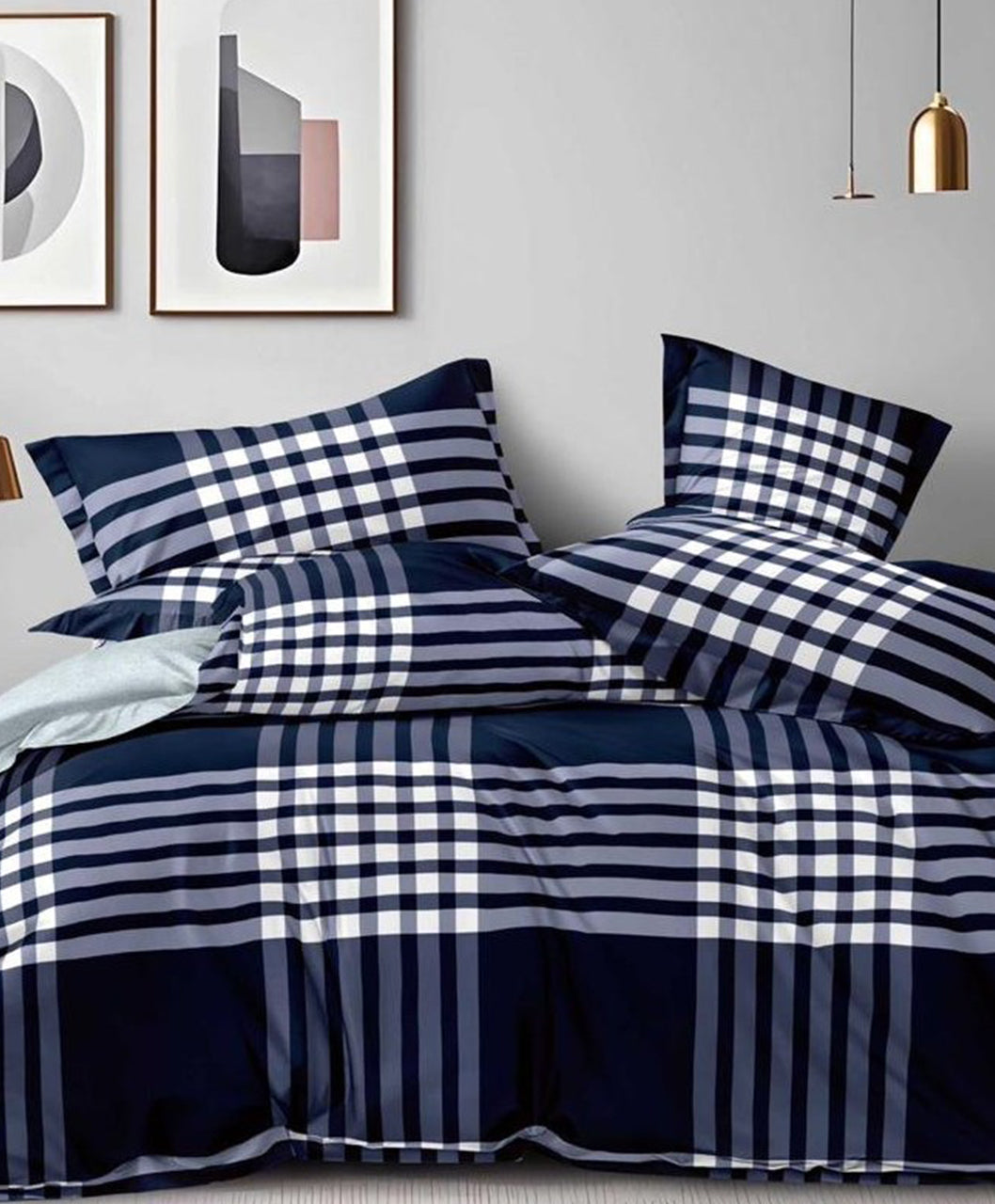 Furnishia Premium Polycotton Midnight Check Double Bedsheet