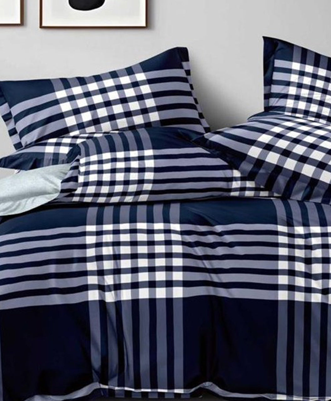 Furnishia Premium Polycotton Midnight Check Double Bedsheet