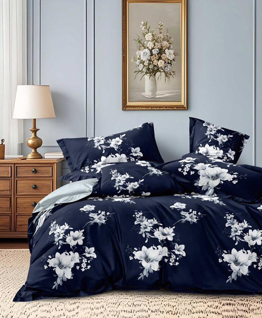 Furnishia Premium Polycotton Blue Blossom Double Bedsheet