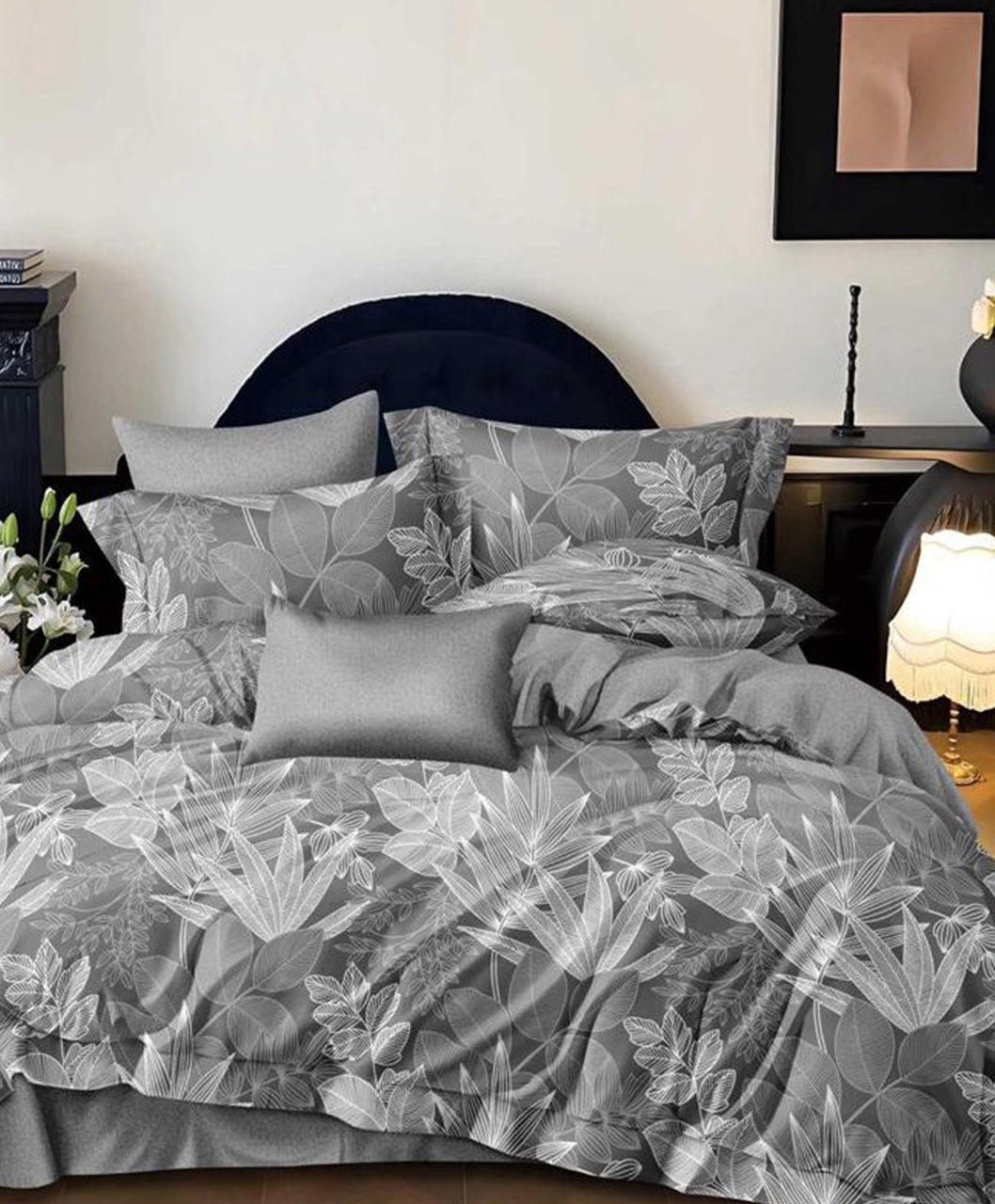 Furnishia Premium Polycotton Silver Leaf Double Bedsheet