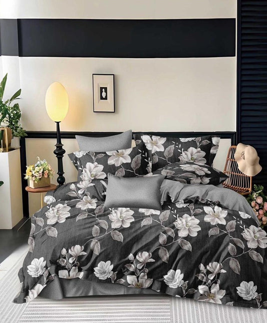 Furnishia Premium Polycotton Noir Blossom Double Bedsheet