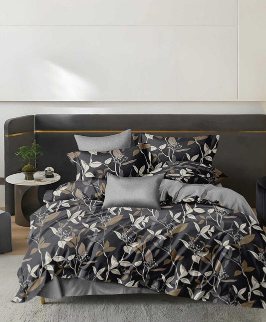 Furnishia Premium Polycotton Midnight Leaf Double Bedsheet