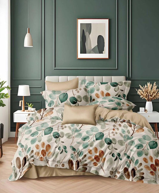 Furnishia Premium Polycotton Leaf Harmony Double Bedsheet