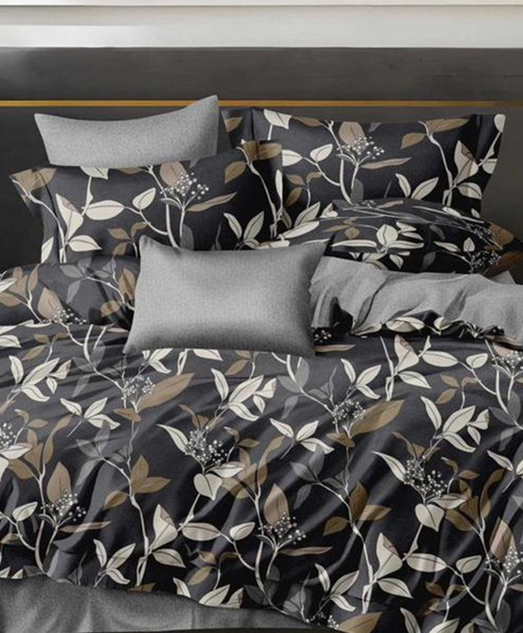 Furnishia Premium Polycotton Midnight Leaf Double Bedsheet