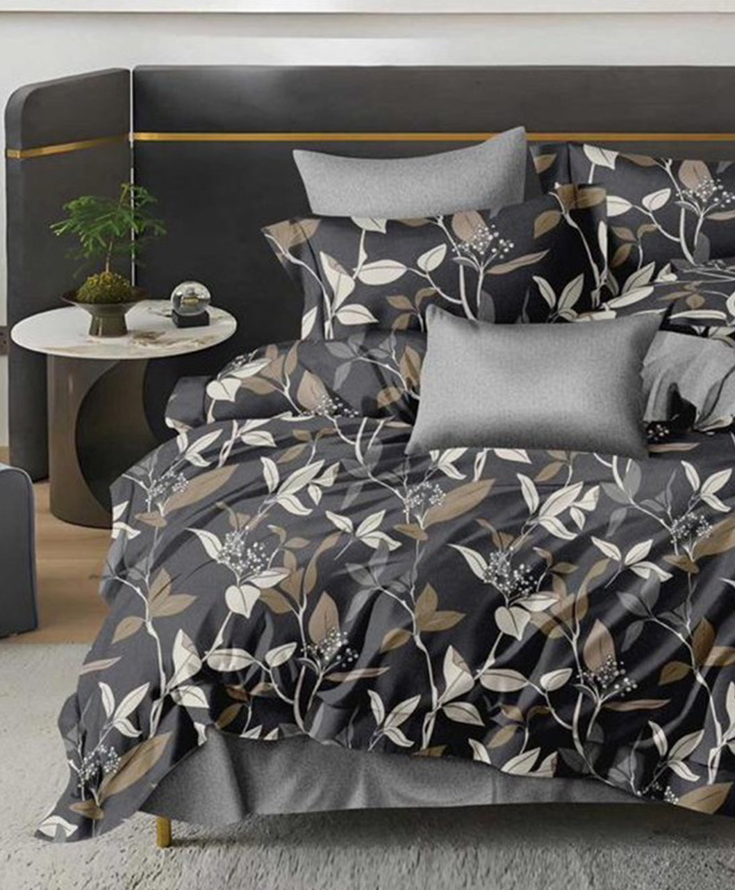 Furnishia Premium Polycotton Midnight Leaf Double Bedsheet
